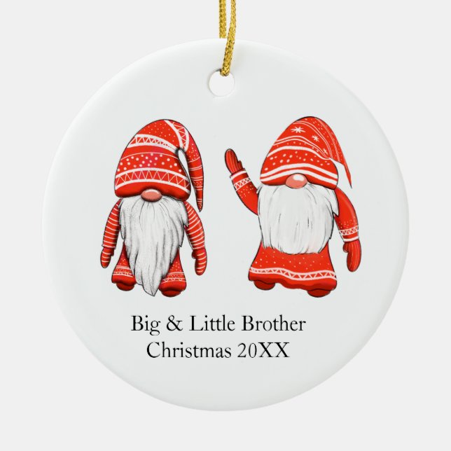 Unik jul Gnome Big & Little bror Julgransprydnad Keramik (Framsidan)
