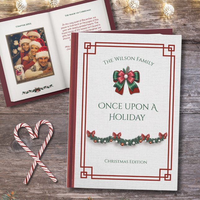 Unik julberättelsebok Once Upon A Holiday Helgkort (Luxury storybook Christmas holiday card with unique vintage book cover and storybook design.)