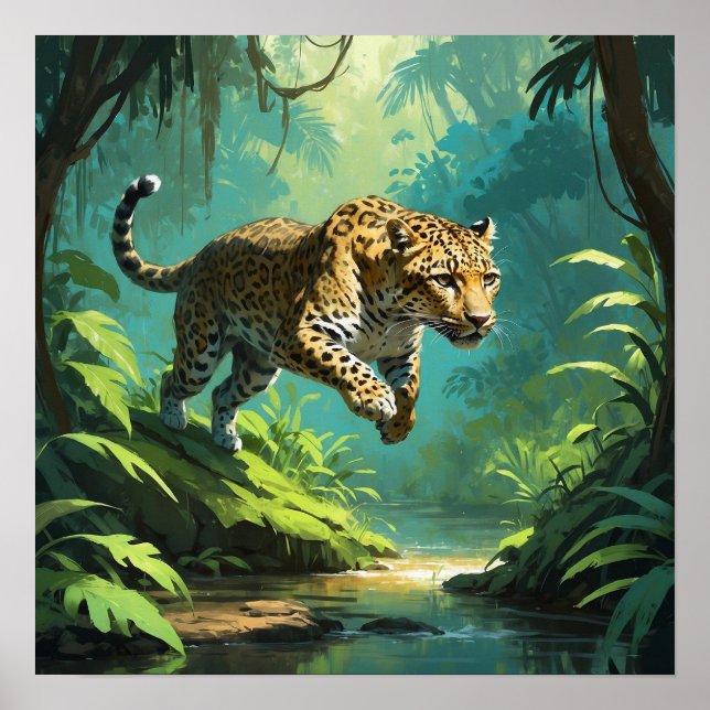 Unik jumping Leopard Wildlife Art Poster (Framsidan)