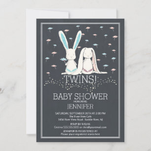 Unik kalkboard TWIN Girl Boy Bunny Baby Shower Inbjudningar