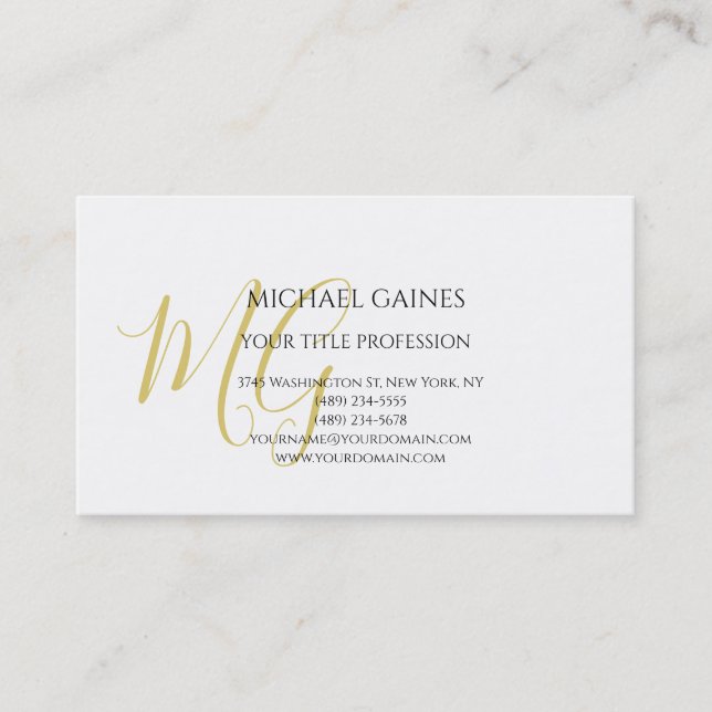 Unik kalligrafi Guld Färg Monogram White Visitkort (Framsida)
