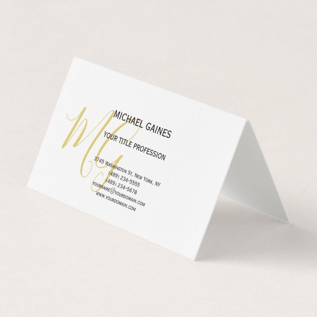 Unik kalligrafi Guld Färg Monogram White Visitkort (Framsida)