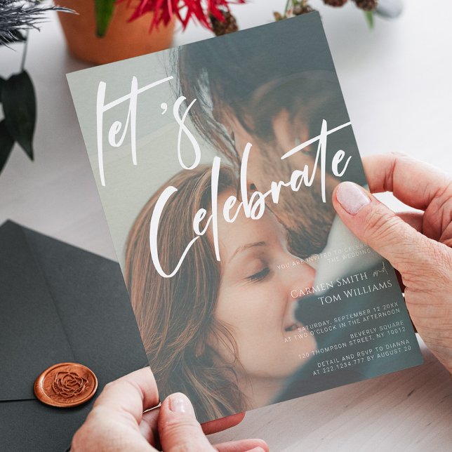 Unik kalligrafi: Låt oss Celebrate Photo Bröllop Inbjudningar (Unique Calligraphy_ Let's Celebrate Photo Wedding Invitation)