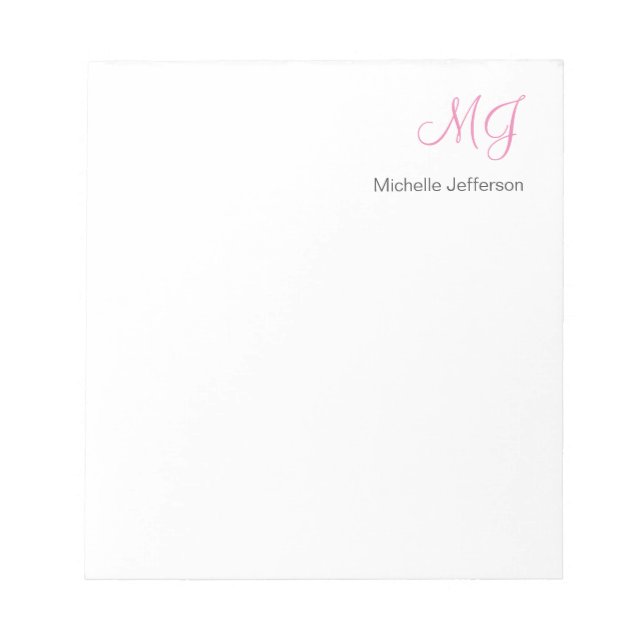Unik kalligrafi monogram vit rosa initialer anteckningsblock (Framsida)
