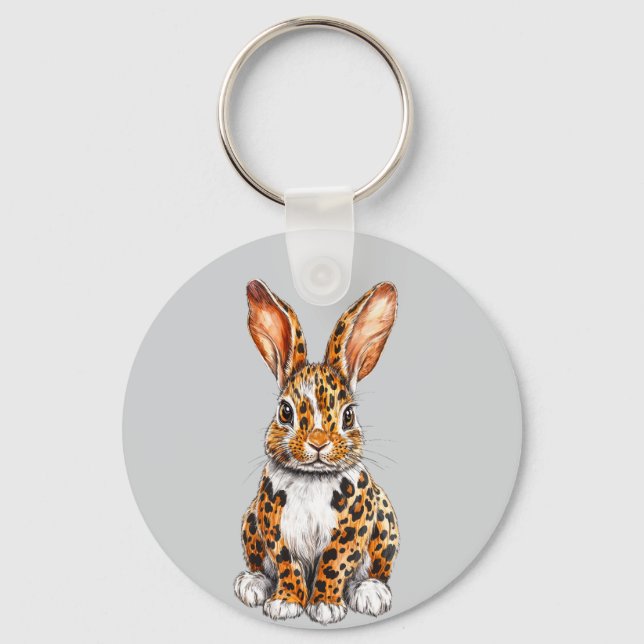 Unik kanin med fläckig leopard nyckelring (Framsida)