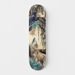 Unik konsformsdesignetisk Måne och Varg Mini Skateboard Bräda 18,5 Cm