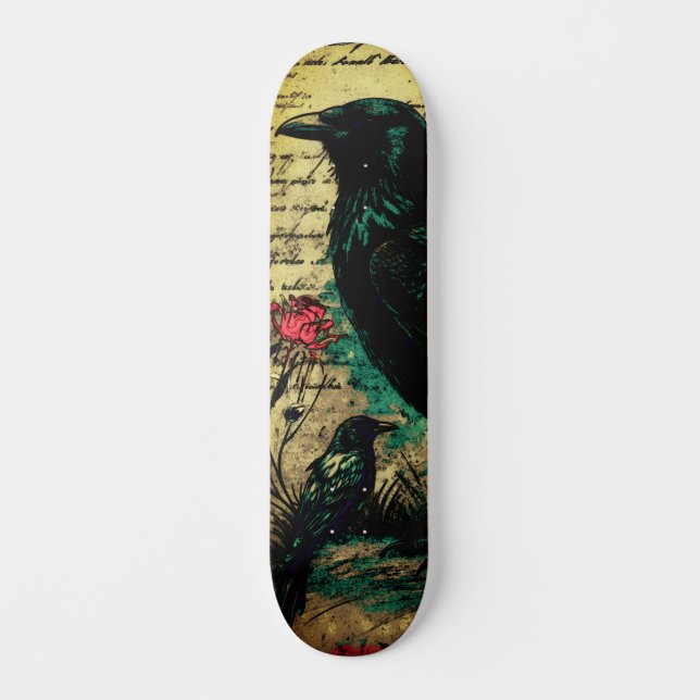 Unik konst med inspirerad gotik Raven & Röd ros Mini Skateboard Bräda 18,5 Cm (Framsida)