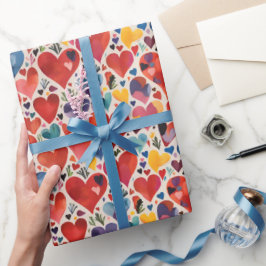 Unik konstnärlig färg kärlek hjärtan akvarellmönst presentpapper