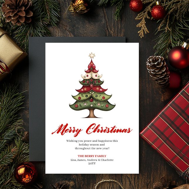 Unik konstnärlig julgran hälsningskortsmall julkort (Unique Artistic Christmas Tree Greeting Template)