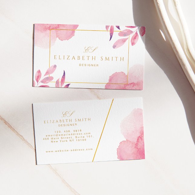 Unik korallpersienfärgad vattenfärgsmodern visitkort (Skapare uppladdad)