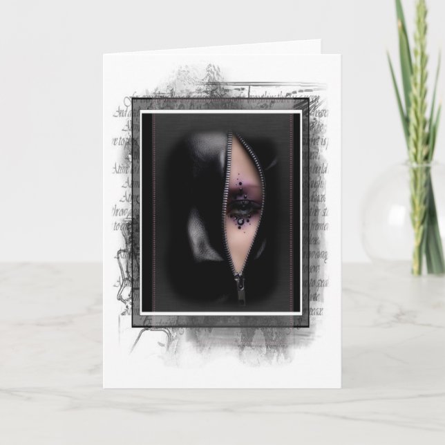 Unik kvinna i Zipper Grunge-gratulationskort Kort (Framsida)