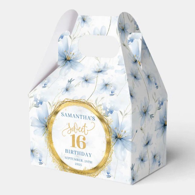 Unik låda för Pastel Blue Sweet sixteen Guld Glitt Presentaskar (Unique Pastel Blue Sweet Sixteen Gold Glitter Box)