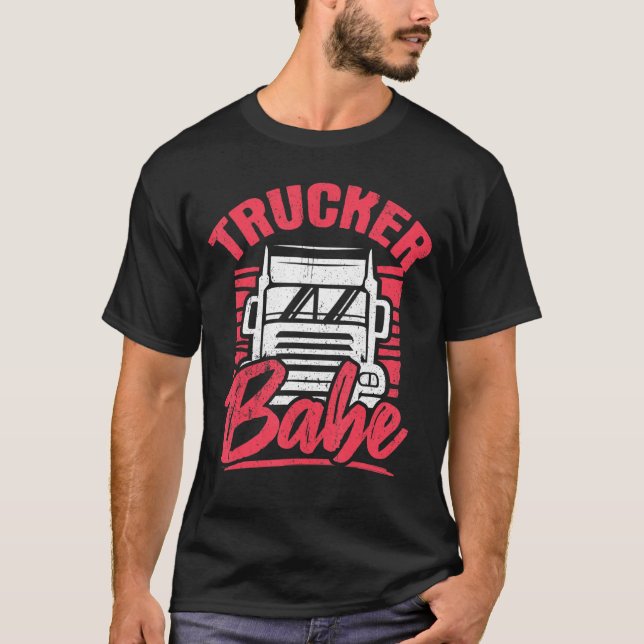 Unik lastbilschaufför Babe Trailer Lastbil T Shirt (Framsida)