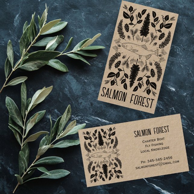 Unik laxfiskart Botanical Kraft Visitkort (Unique Salmon Fish Fishing Nature Botanical Kraft Business Card
)