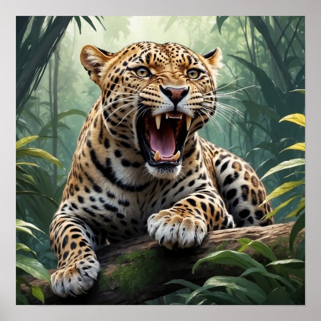 Unik lekande leopard i jungle Animal Art Poster (Framsidan)