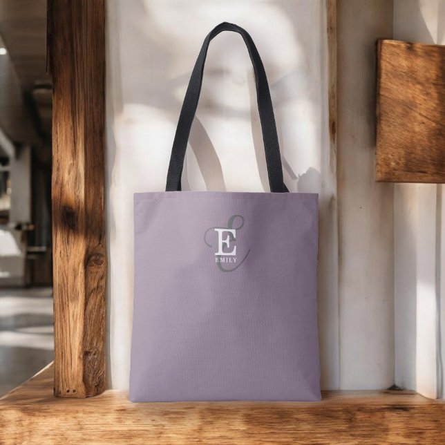 Unik Lila för Snyggt av Namn och monogramtypografi Tygkasse (Personalize with your monogram initial and name.)