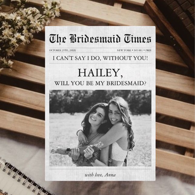 Unik litteraturöversikt Frieri foto Inbjudningar (Unique Bridesmaid Proposal Newspaper Card Will You be My Bridesmaid Creative Cute Funny Aesthetic)