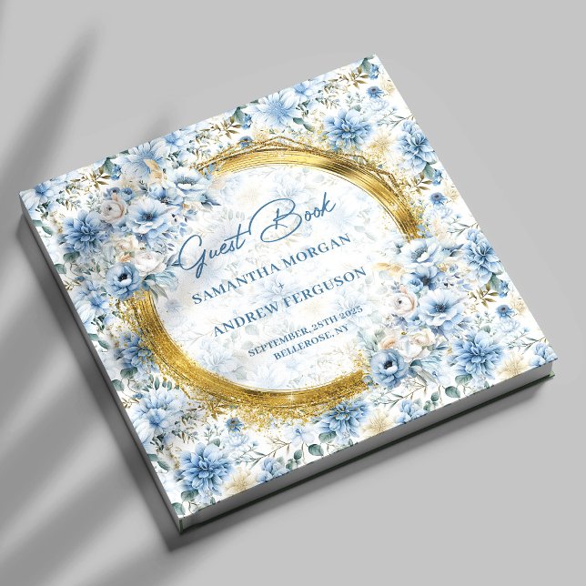 Unik ljusblå Guld Glitter-gäst i Bröllop Gästböcker (Unique Light Blue Gold Glitter Wedding Guest Book)