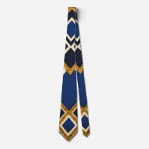 Unik luxury Guld Blue Print Neck Tie