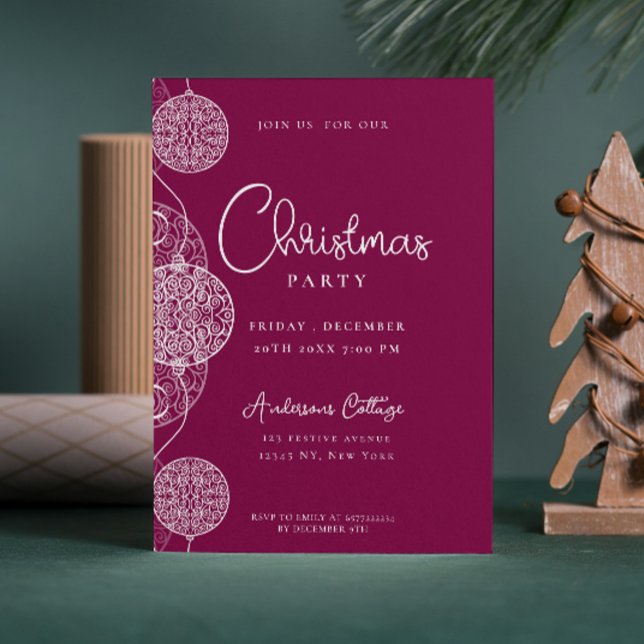 Unik magenta för julafton Party Inbjudningar (Unique Festive Christmas Party invitation in Magenta)