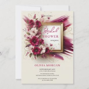 Unik magenta rosa blommor guld ram Möhippa Inbjudningar
