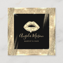 Unik Makeup Artist Chic Salon QR-kod, svart Guld Fyrkantigt Visitkort