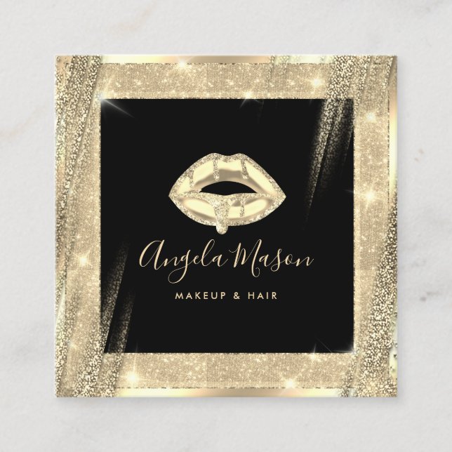 Unik Makeup Artist Chic Salon QR-kod, svart Guld Fyrkantigt Visitkort (Framsida)