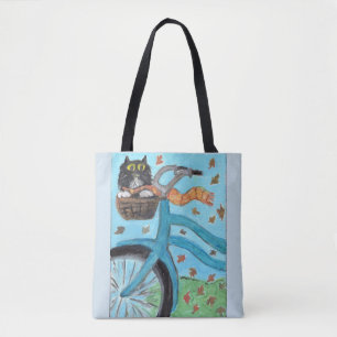 Unik målning av Roligt för folkArt Bicycle Cat Tygkasse