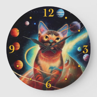 Unik målning för Katt i Space-Färgpenna Stor Klocka