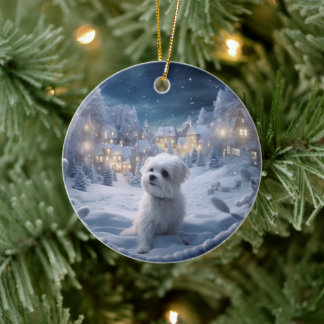 Unik maltesisk jul, gåva för Hundälskare Julgransprydnad Keramik