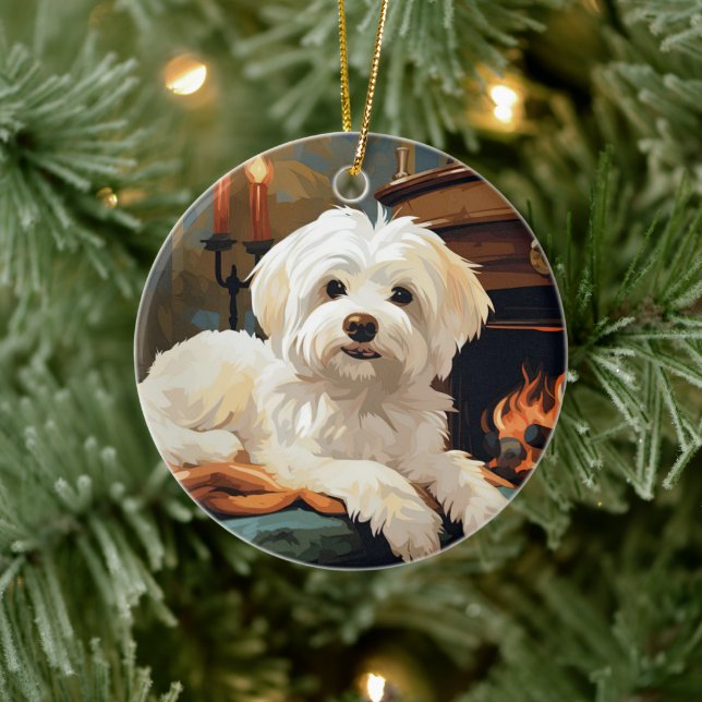 Unik maltesisk jul, gåva för Hundälskare Julgransprydnad Keramik (Träd)