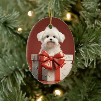 Unik maltesisk jul, gåva för Hundälskare Julgransprydnad Keramik