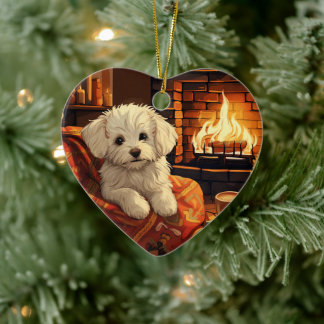 Unik maltesisk jul, gåva för Hundälskare Julgransprydnad Keramik