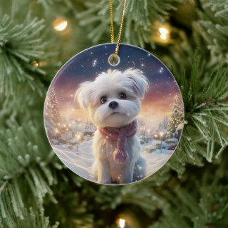 Unik maltesisk jul, gåva för Hundälskare Julgransprydnad Keramik