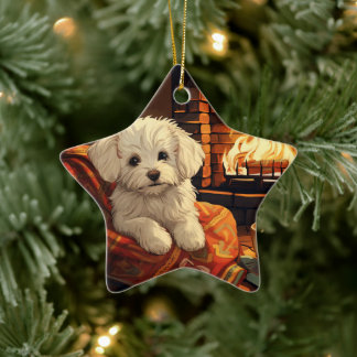 Unik maltesisk jul, gåva för Hundälskare Julgransprydnad Keramik