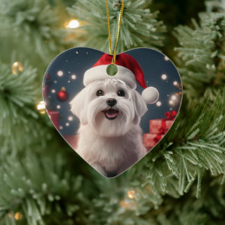 Unik maltesisk jul, gåva för Hundälskare Julgransprydnad Keramik