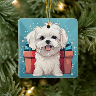 Unik maltesisk jul, gåva för Hundälskare Julgransprydnad Keramik