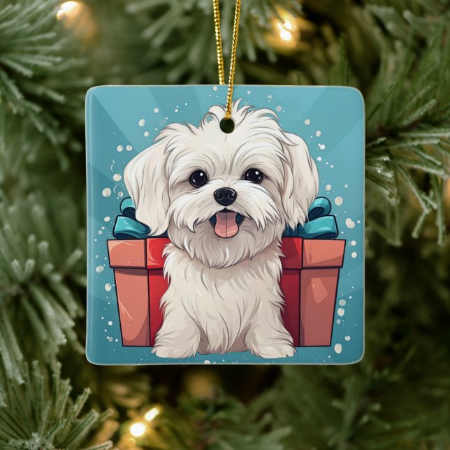 Unik maltesisk jul, gåva för Hundälskare Julgransprydnad Keramik (Träd)