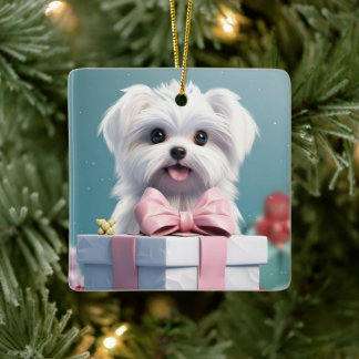 Unik maltesisk jul, gåva för Hundälskare Julgransprydnad Keramik