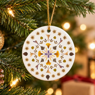 Unik Mandala med pressade blommor Botanisk blomste Julgransprydnad Keramik
