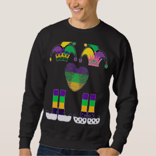 Unik Mardi Gras Kärlek Heart Gnome Jester Couple M Lång Ärmad Tröja