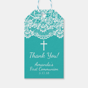 Unik Märkre av Snöre First Communion Gift-Vintage Presentetikett