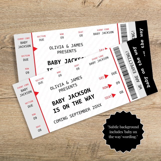 Unik meddelande om den unika Graviden i Biljett Inbjudningar (Concert Ticket Unique Funny Pregnancy Announcement)