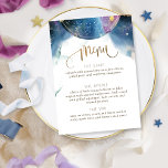 Unik meny för Elegant Celestial tema vattenfärg<br><div class="desc">Önska gästerna med den här vackra selleri temat Menu med vackra, mjuka färgfläckar flytande och celestial konstellations globe både fram och bak. Modern skriftlig information om calligrafi både fram och bak. Meny på framsidan och temat på baksidan med ditt namn, ditt ventilationsnamn och datum. Förmåga att ha tema för bröllop...</div>