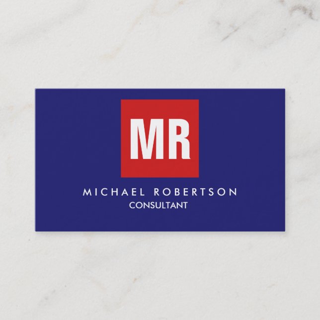 Unik, Midnight Blue Red Monogram Visitkort (Framsida)
