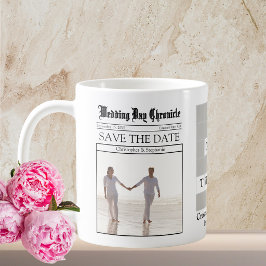 Unik minimalistisk anpassad tidning Save the Date Kaffemugg