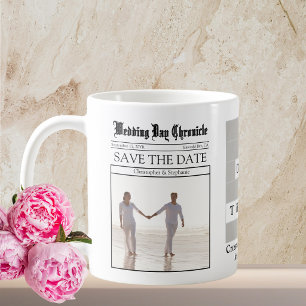 Unik minimalistisk anpassad tidning Save the Date Kaffemugg