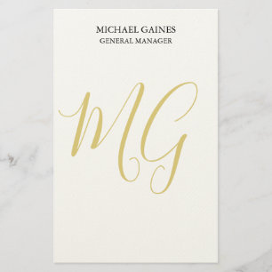 Unik minimalistisk enfärgad guld monogram vit brevpapper