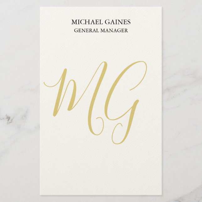Unik minimalistisk enfärgad guld monogram vit brevpapper (Framsida)