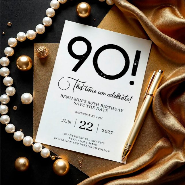 Unik, minimalistisk Spara 90:e födelsedag Inbjudningar (Digital Save The Date Birthday Template, Electronic Save The Date, Birthday Invitation, Unique )